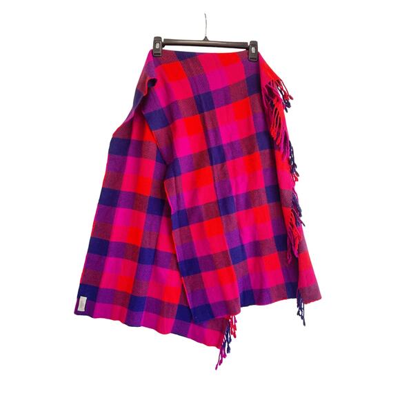 Coach Plaid Fringe Wool Blend Scarf Pink Purple Red Check Pattern 20x64 Excellen - Picture 3 of 6